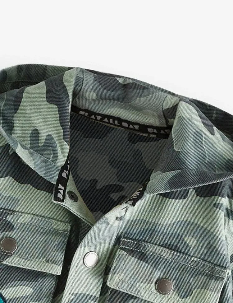 Dinosaur Camouflage Button Design Hooded Jacket - Image 3