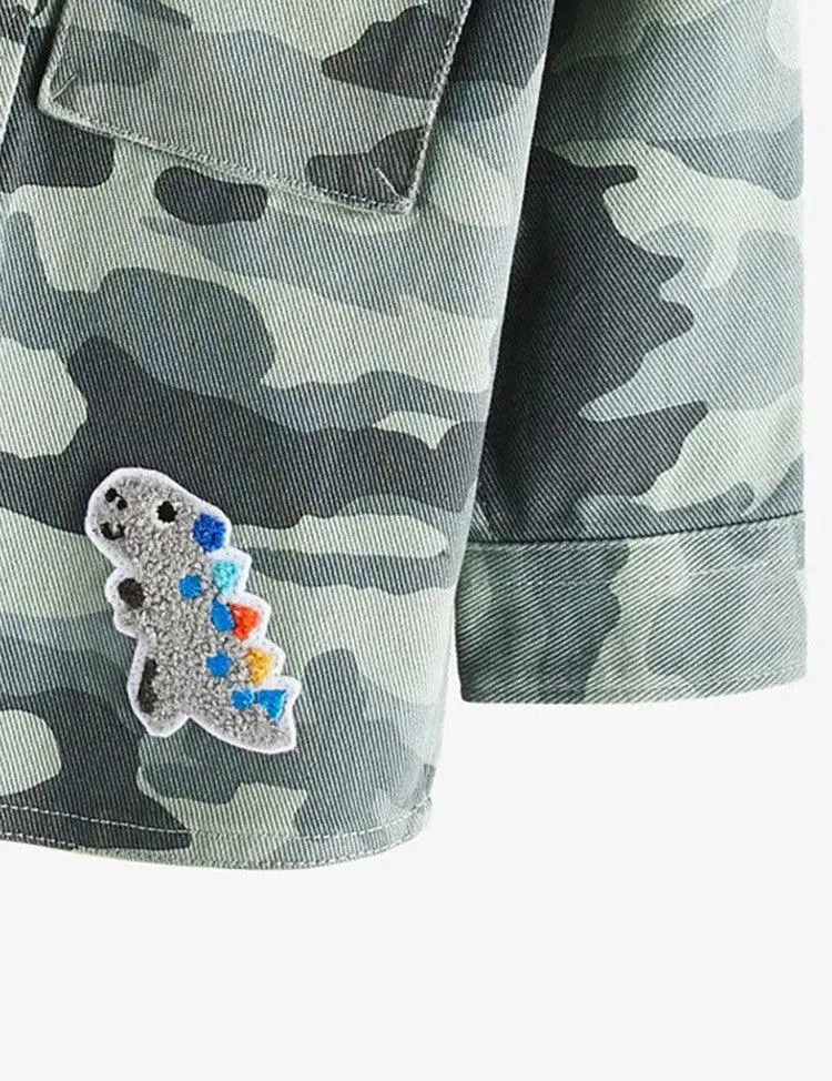 Dinosaur Camouflage Button Design Hooded Jacket - Image 4