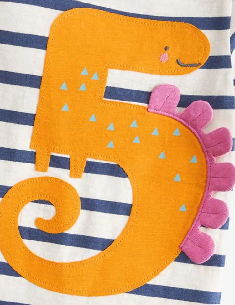 Dinosaur Digital Appliqué Striped T-shirt - Image 2