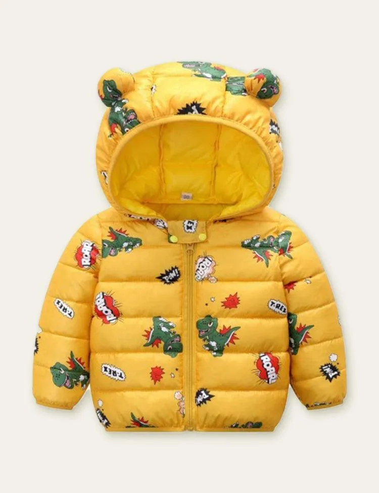 Dinosaur Full Printed Zipper Hooded Coat - Image 3