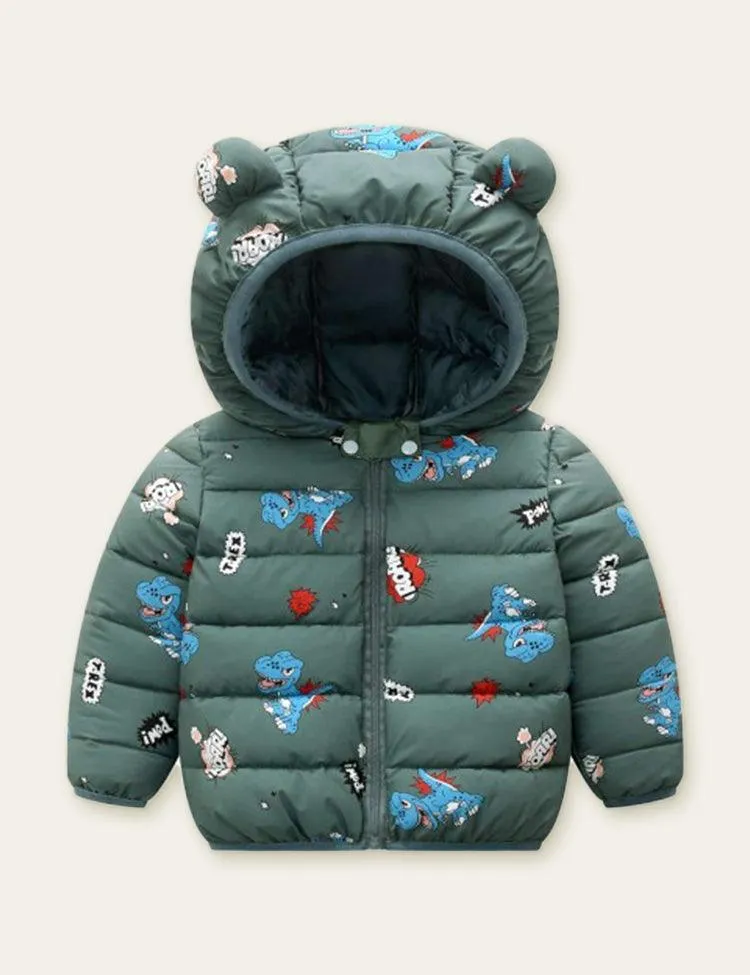 Dinosaur Full Printed Zipper Hooded Coat - Image 4