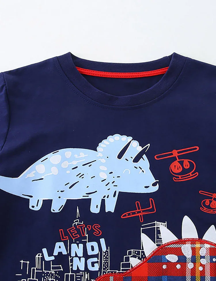 Dinosaur Plaid Print T-Shirt and Shorts Set - Image 3