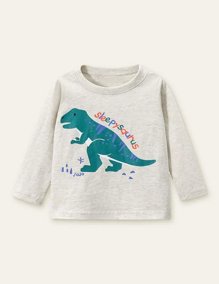 Dinosaur Printed Long-Sleeved T-shirt