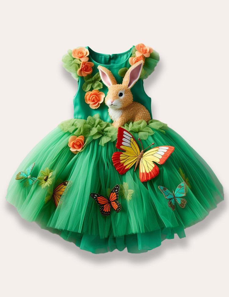 Easter Bunny&Butterfly Embroidery Tulle Dress