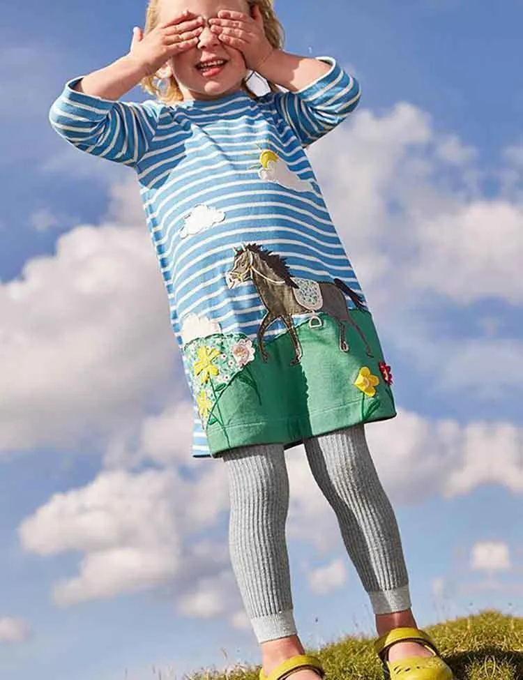 Embroidered Fun Animals Long Sleeve Dress - Image 3