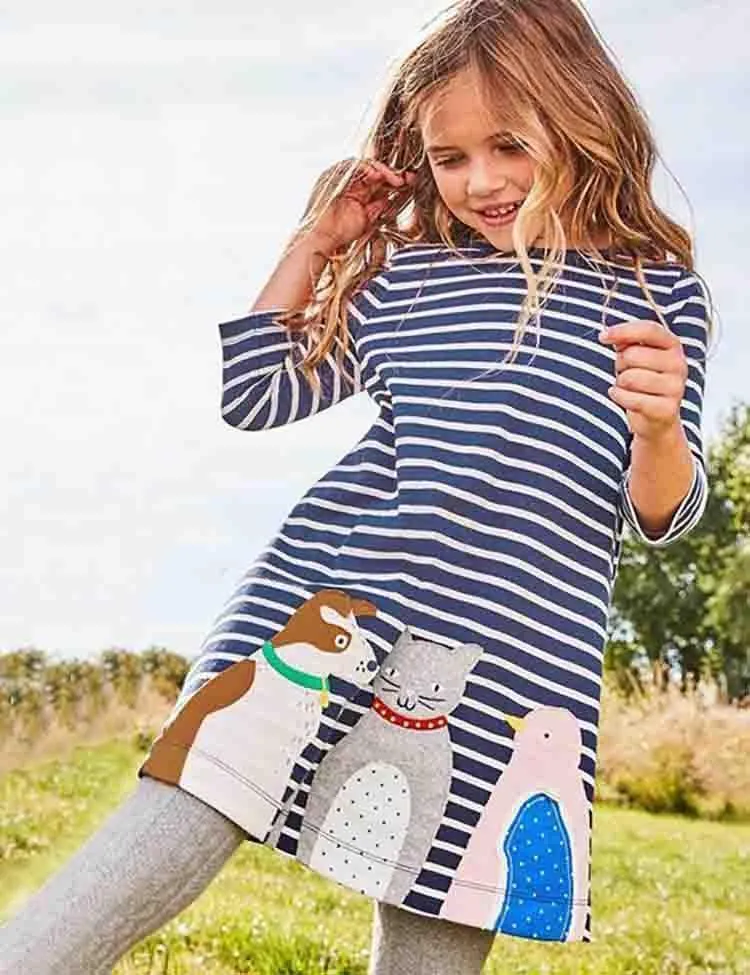 Embroidered Fun Animals Long Sleeve Dress - Image 7