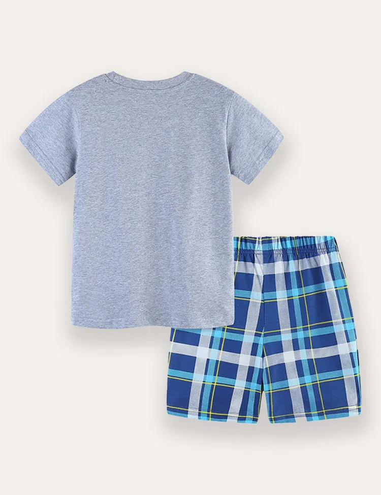 Excavator Plaid Print T-Shirt And Shorts Set - Image 2