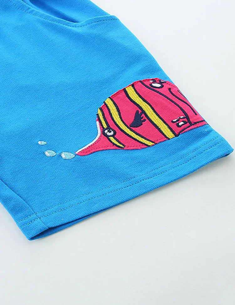 Fish Embroidered Cotton Shorts - Image 4