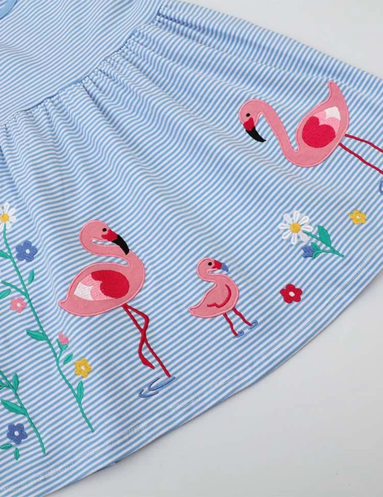 Flamingo Appliqué Flower Dress - Image 3