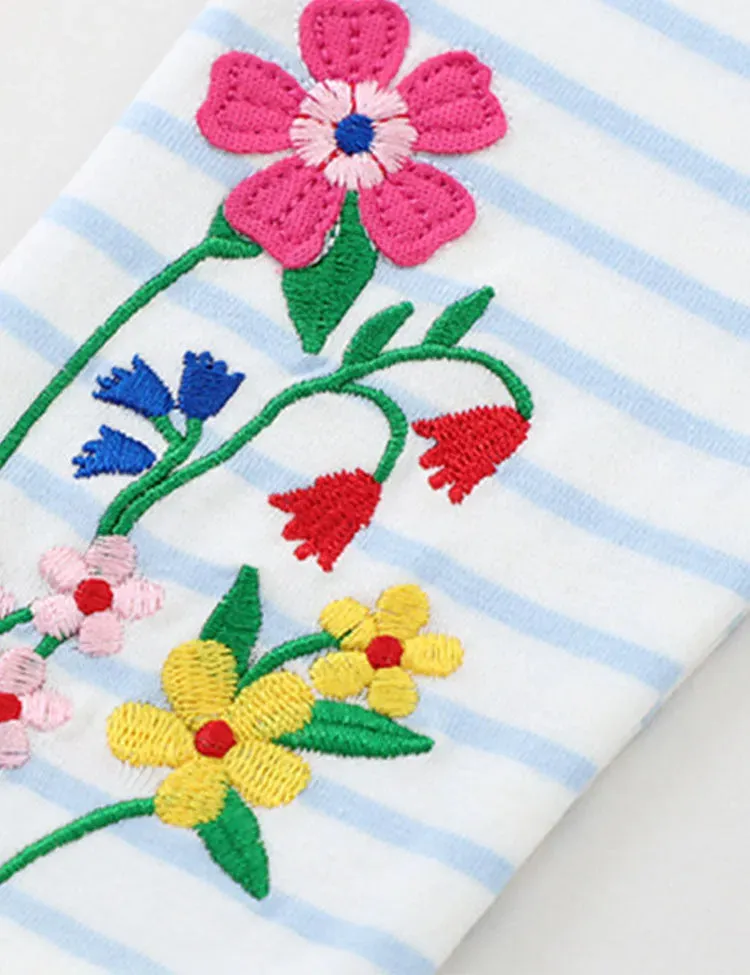 Floral Embroidered Striped Leggings - Image 2