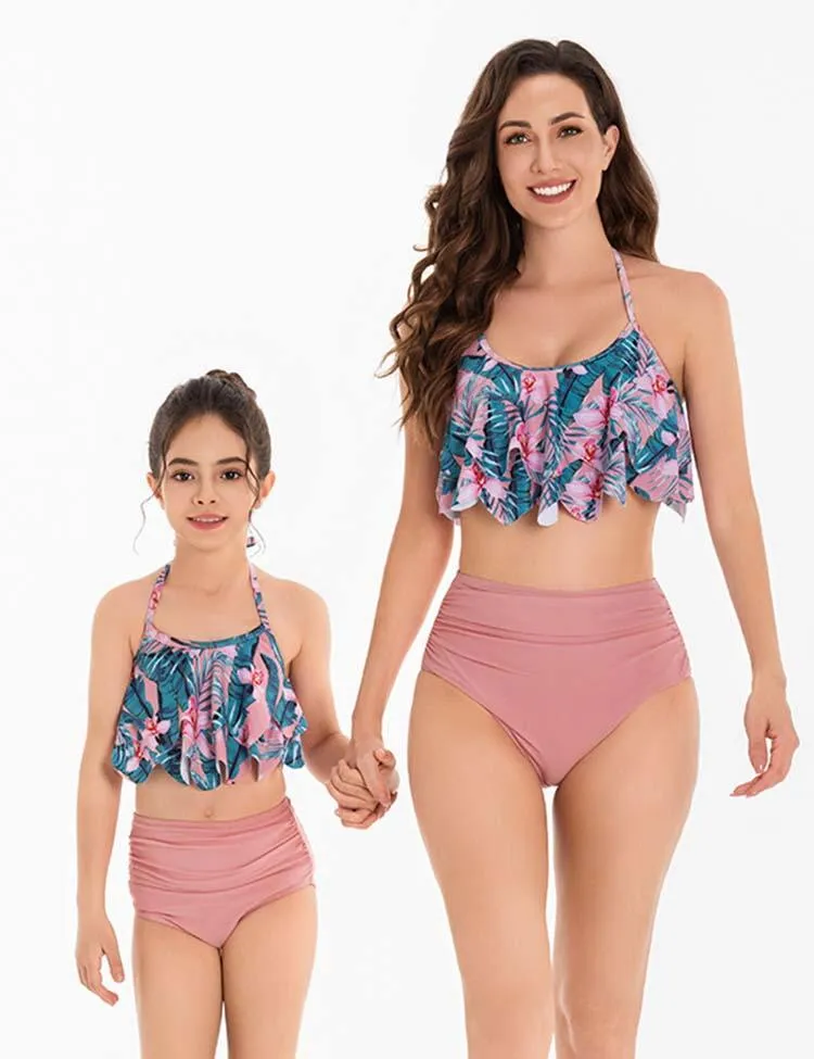 Floral Printed Pleated Swim Suit
