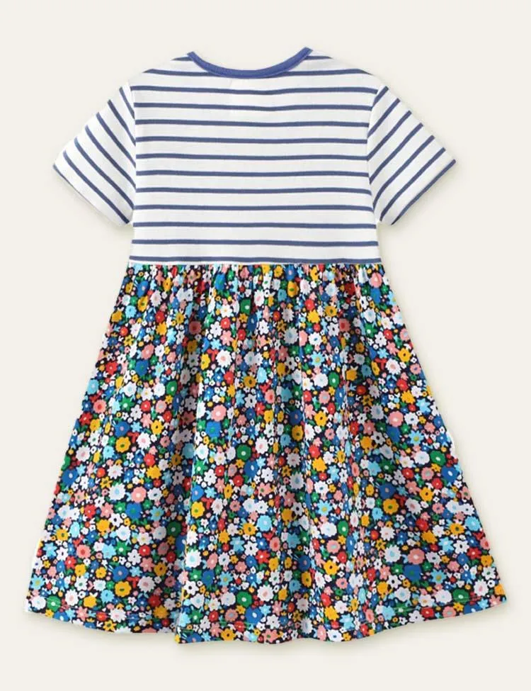 Floral Printed Striped Dress - Image 2
