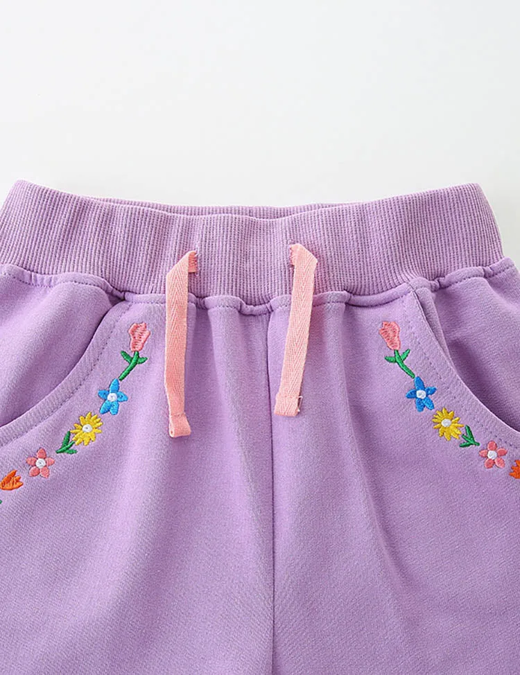Flower Embroidered Cotton Shorts - Image 3
