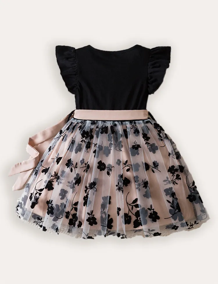 Flower Embroidered Fly-sleeved Tulle Dress - Image 2