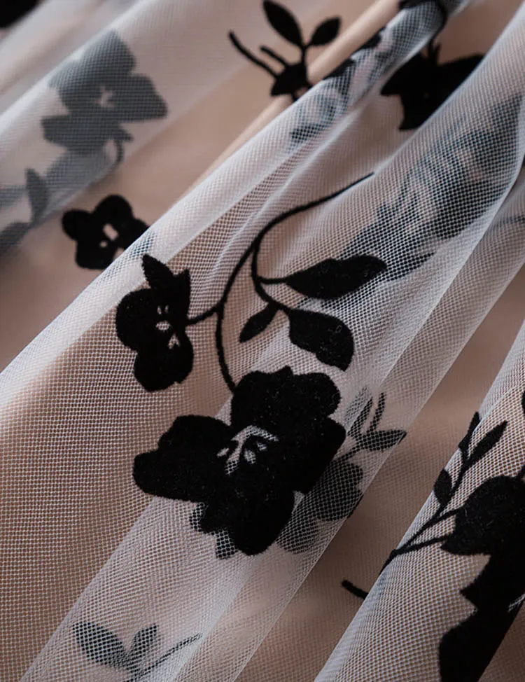 Flower Embroidered Fly-sleeved Tulle Dress - Image 3