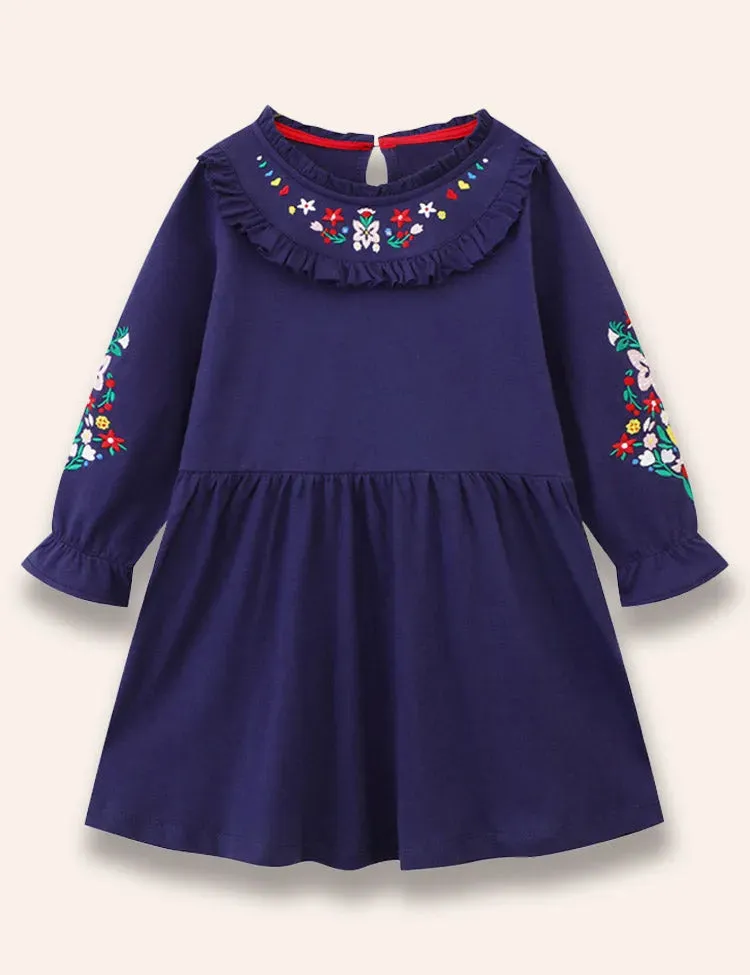 Flower Embroidered Ruffled Dress - Image 2