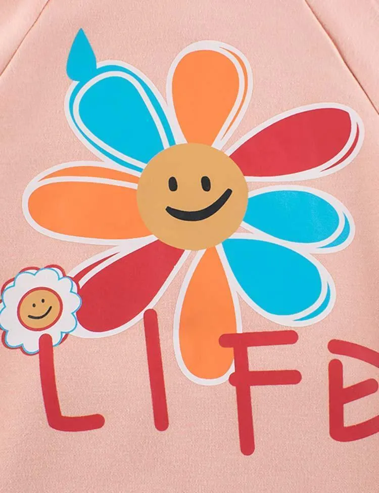 Flower Letter Printed Zipper Jacket - Image 3
