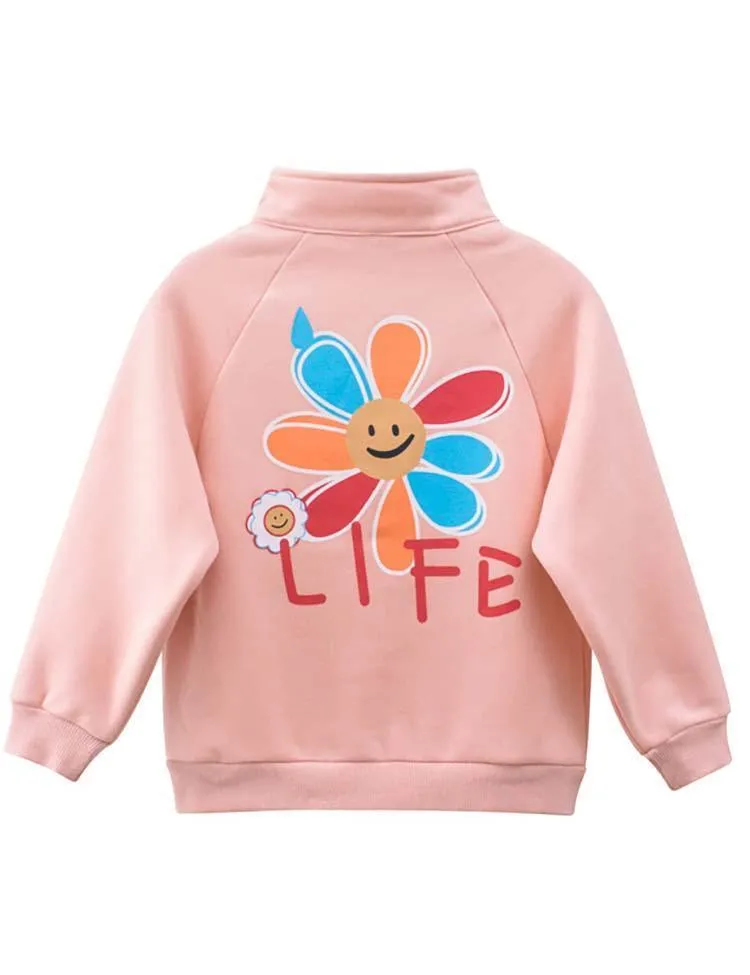 Flower Letter Printed Zipper Jacket - Image 4