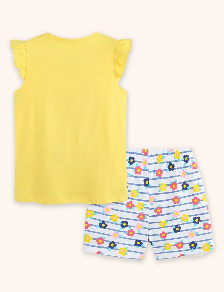 Flower Striped Applique T-shirt Set - Image 2