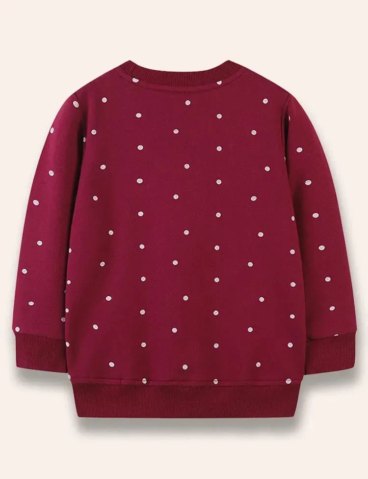 Fluffy Unicorn Appliqué Snow Dotted Sweatshirt - Image 2