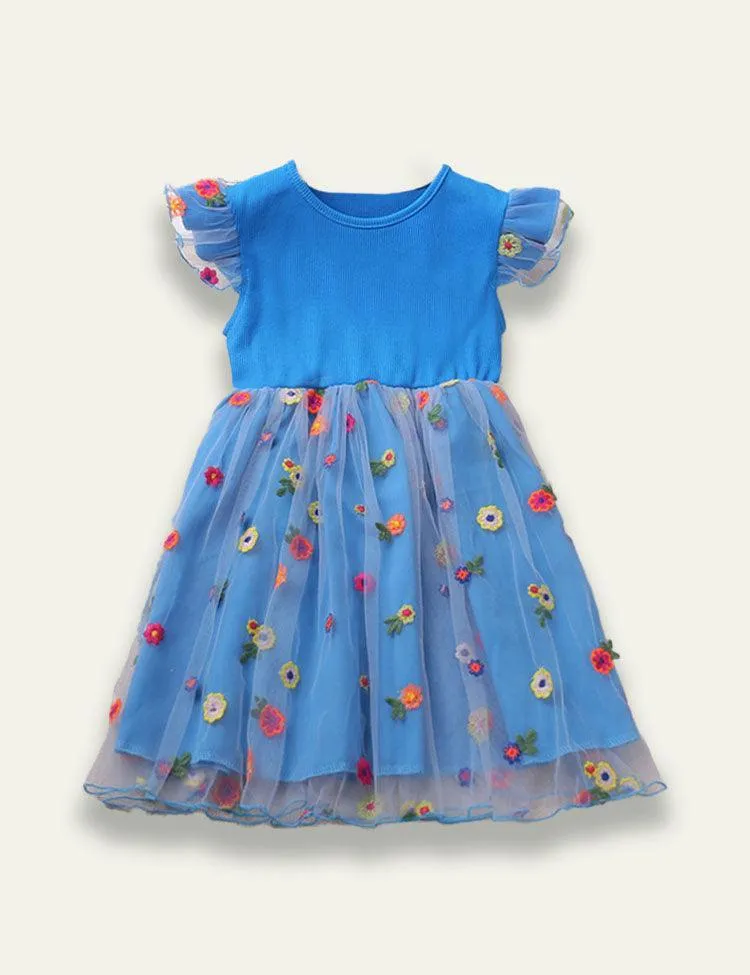 Flying Sleeve Embroidered Mesh Dress - Image 4