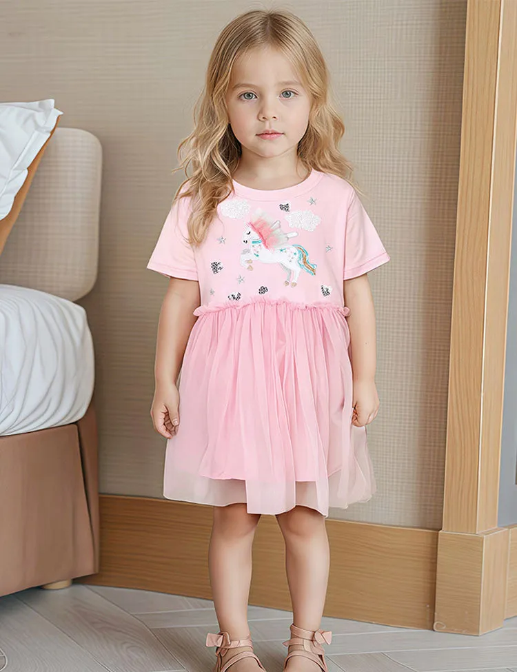 Flying Unicorn Appliqué Sequined Tulle Dress - Image 2
