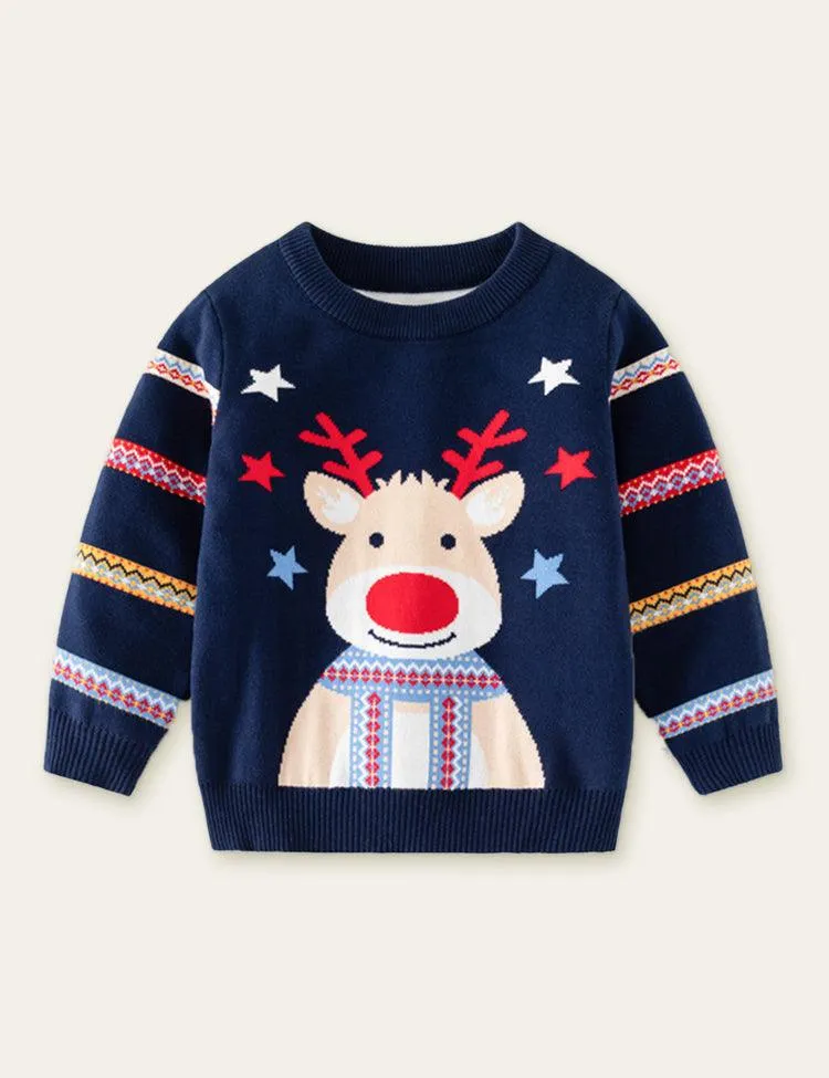 Funny Elk Star Striped Sweater - Image 2