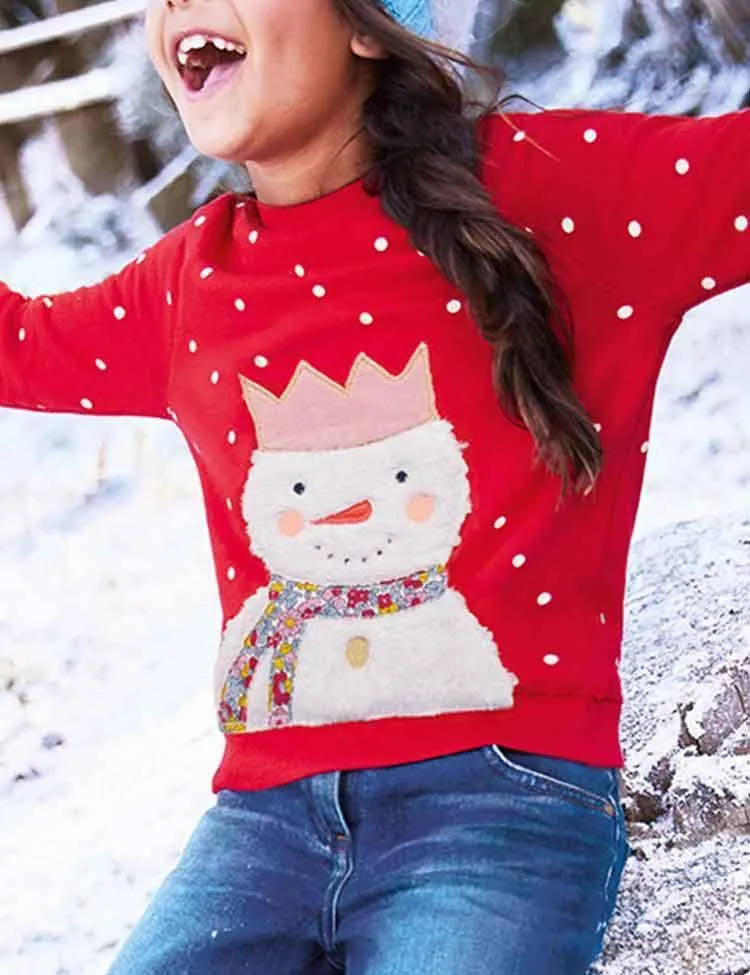 Plush Snowman Appliqué Dot Sweatshirt - Image 3