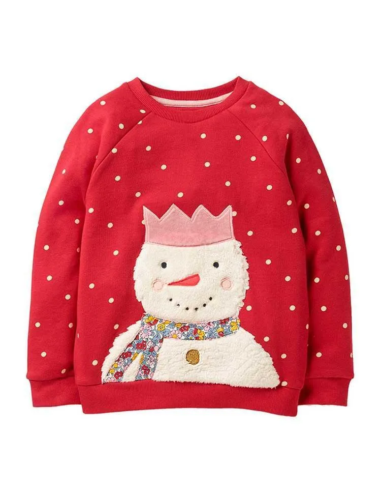 Plush Snowman Appliqué Dot Sweatshirt - Image 5