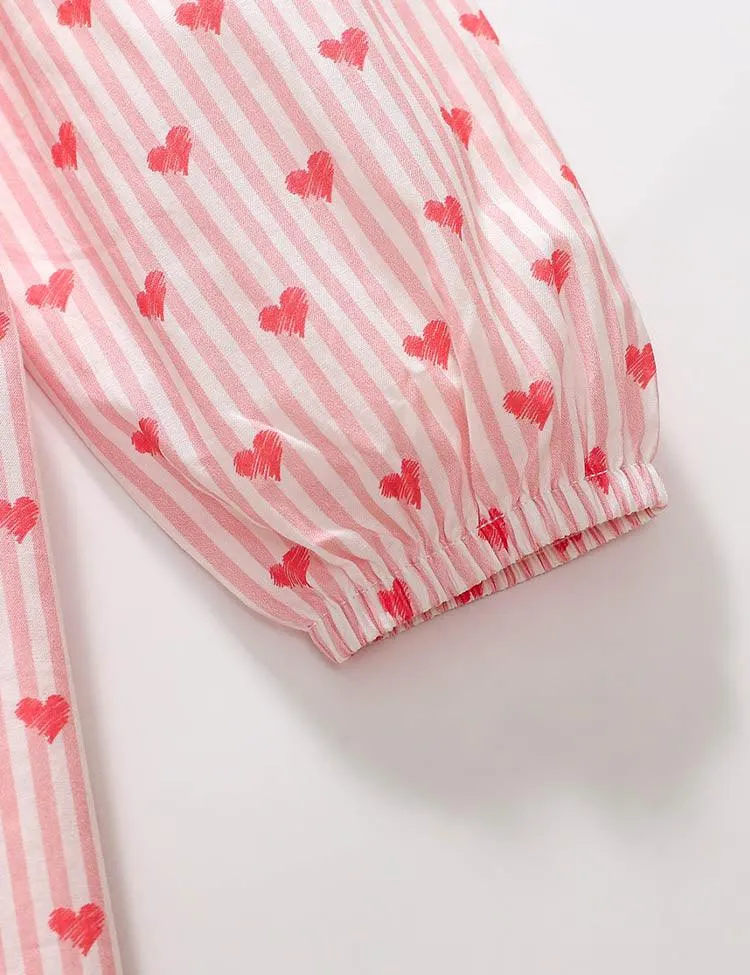 Heart Printed Long Sleeve Striped Dress - Image 4