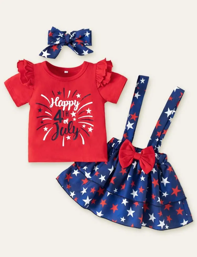 Independence Day Baby Bow Suspender Skirt Set - Image 2