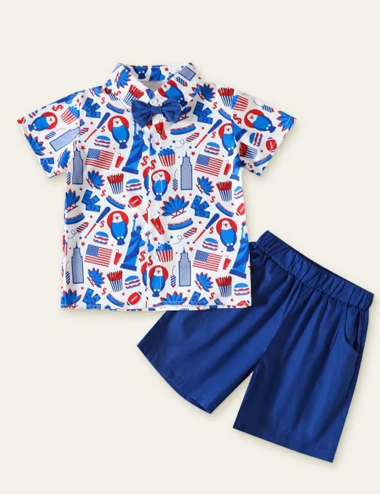 Independence Day Bow Cute Printed Set