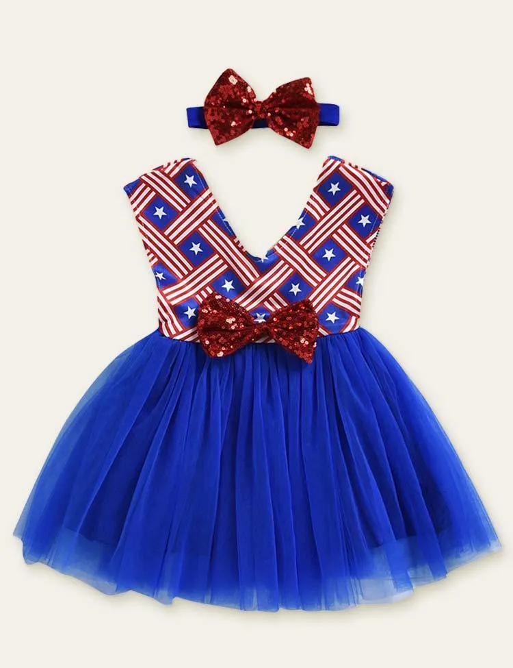 Independence Day Bow Mesh Dress