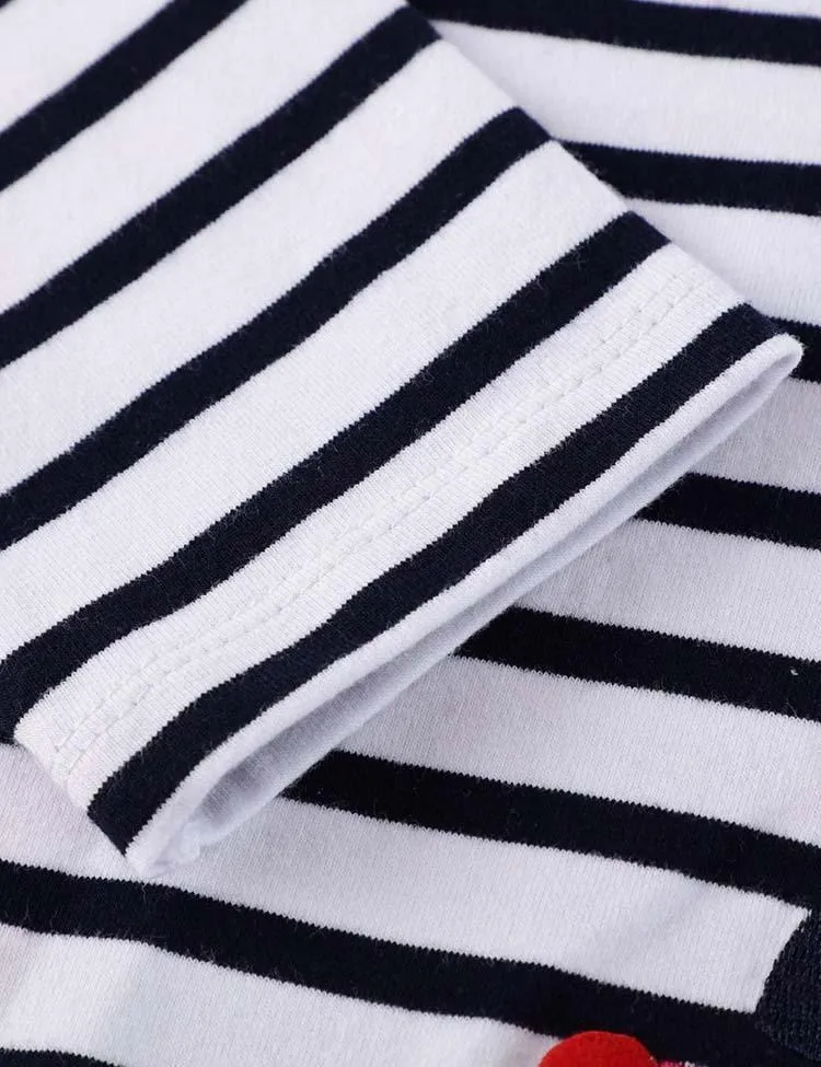 Ladybug Appliqué Striped Long-Sleeved Dress - Image 3