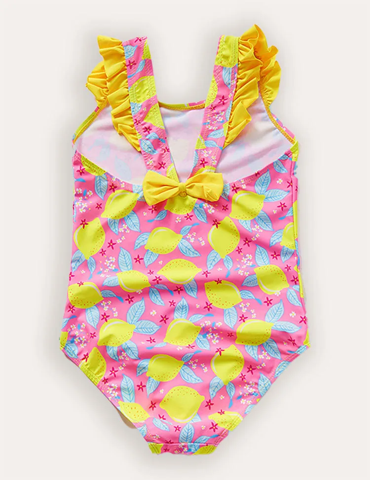 Lemon Print Ruffled Bow One-piece Swimsuit - Image 2