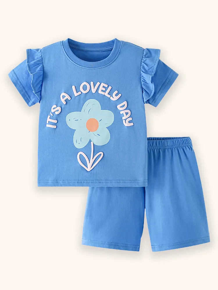 Letter Flower Printed T-shirt Set