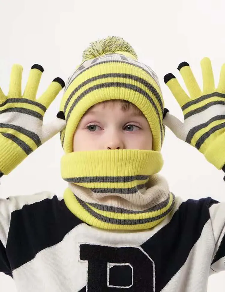 Letter Jacquard Knitted Hat + Scarf + Gloves Set - Image 2