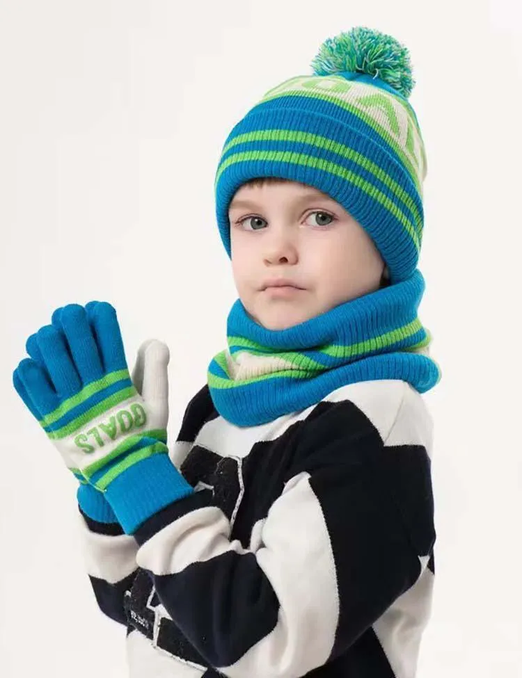Letter Jacquard Knitted Hat + Scarf + Gloves Set - Image 3