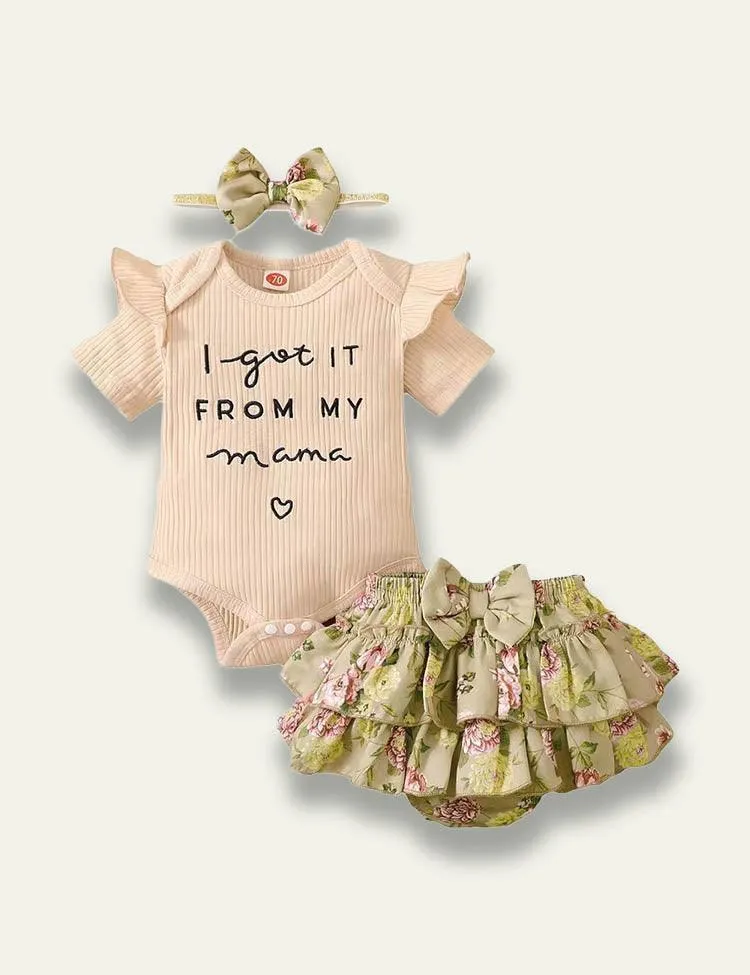 Letter Printed Romper+Floral Skirt - Image 3