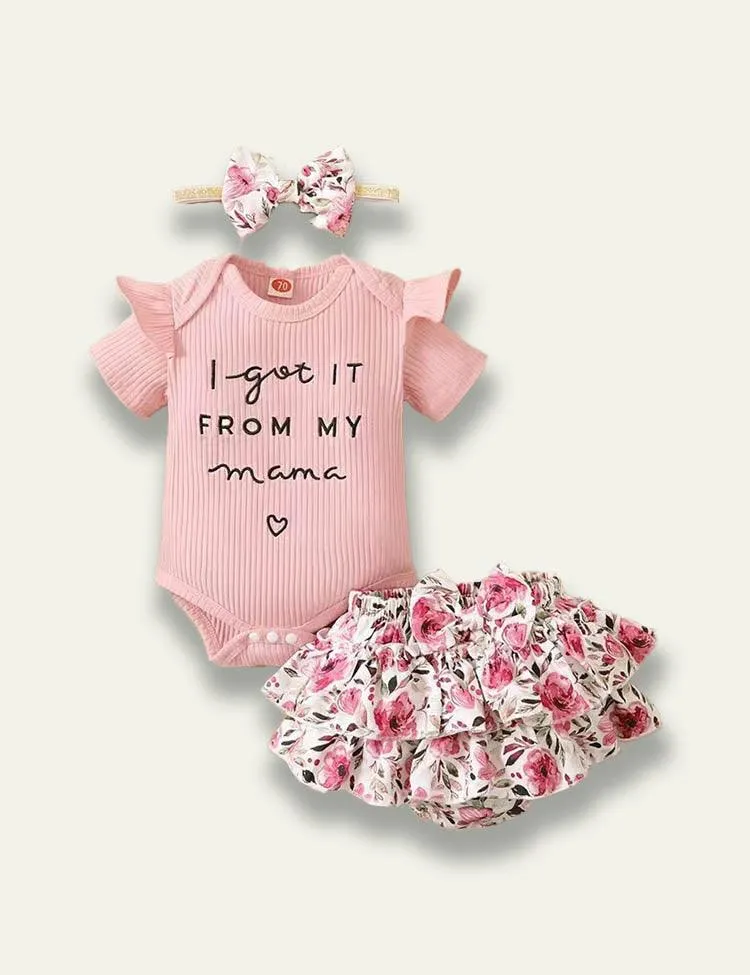 Letter Printed Romper+Floral Skirt - Image 4