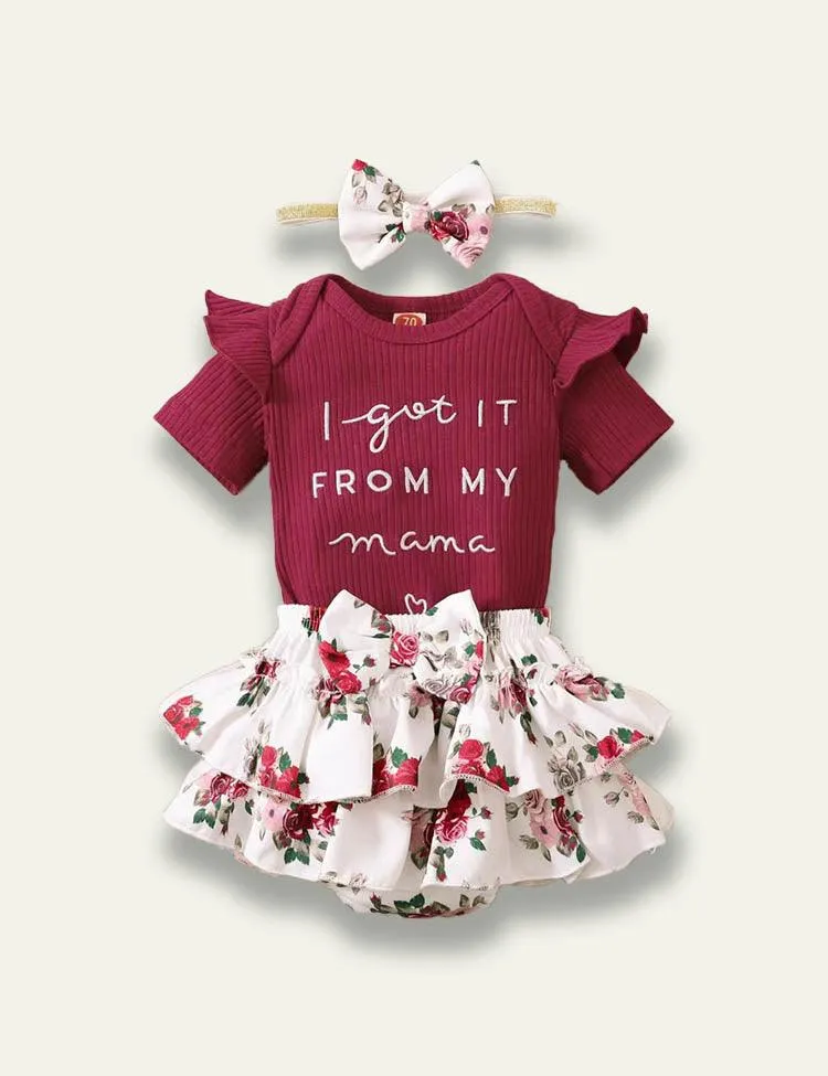 Letter Printed Romper+Floral Skirt - Image 5