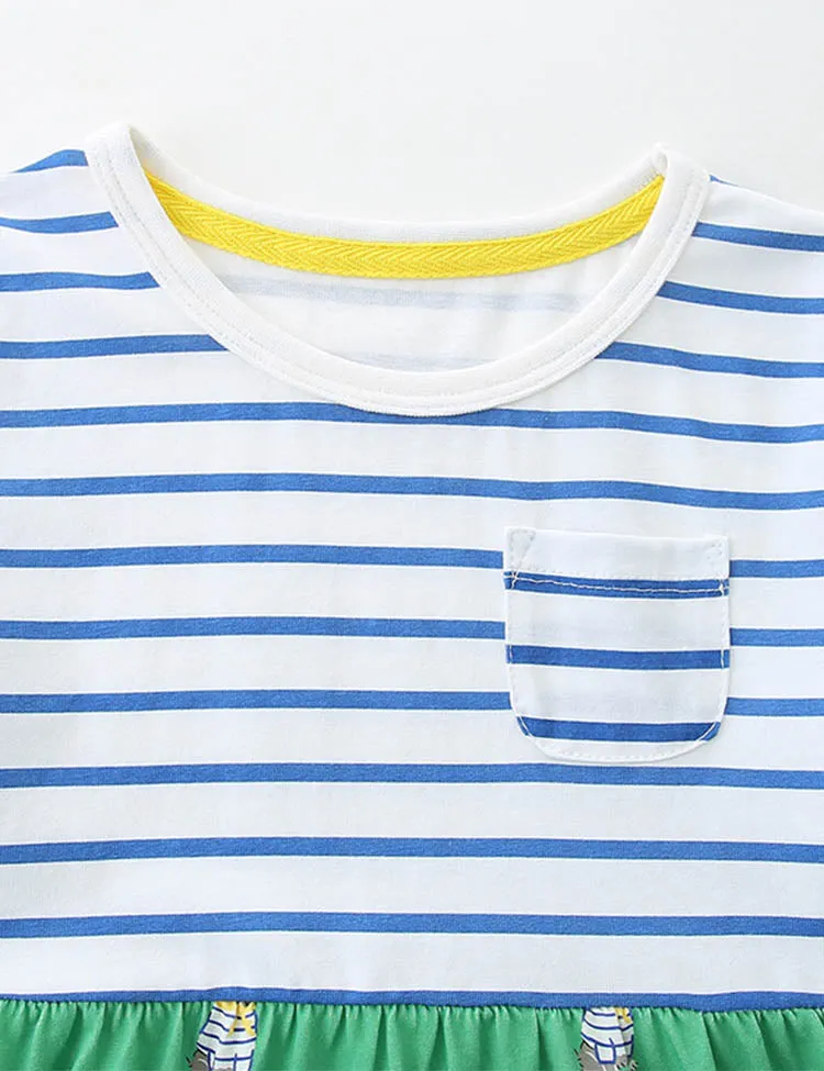 Little Doggy Printed Striped Dress - Image 4
