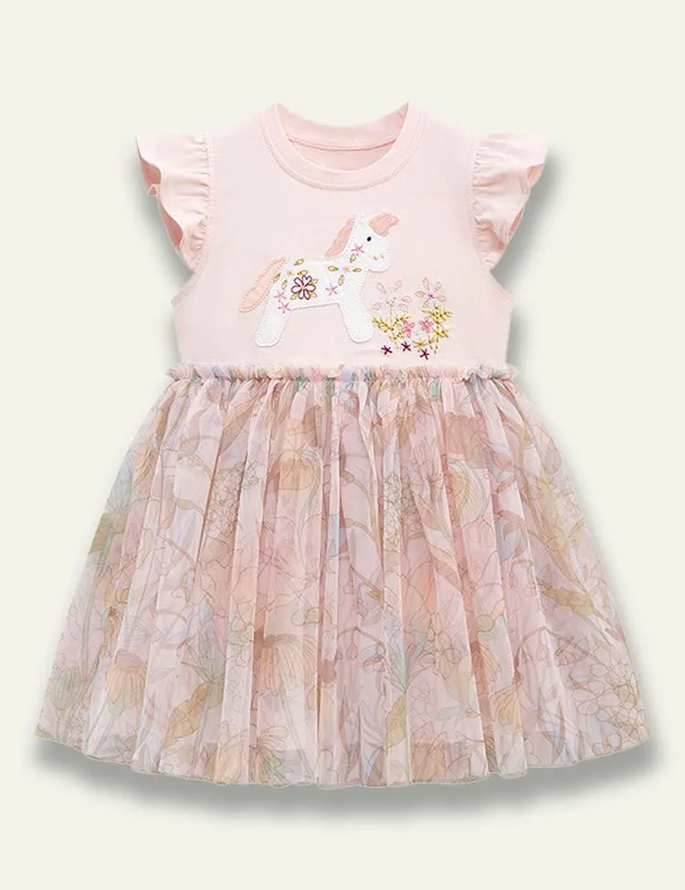 Little Pony Appliqué Tulle Dress