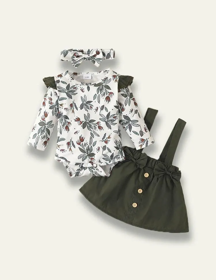 Long Sleeve Romper+Plant Fox Printed Bow Strap Dress - Image 18