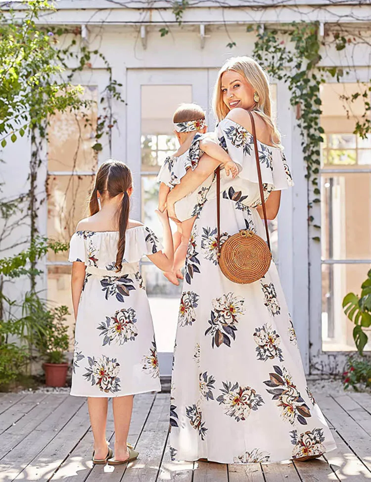 Mom&Me Off-Shoulder Flower Chiffon Dress - Image 4