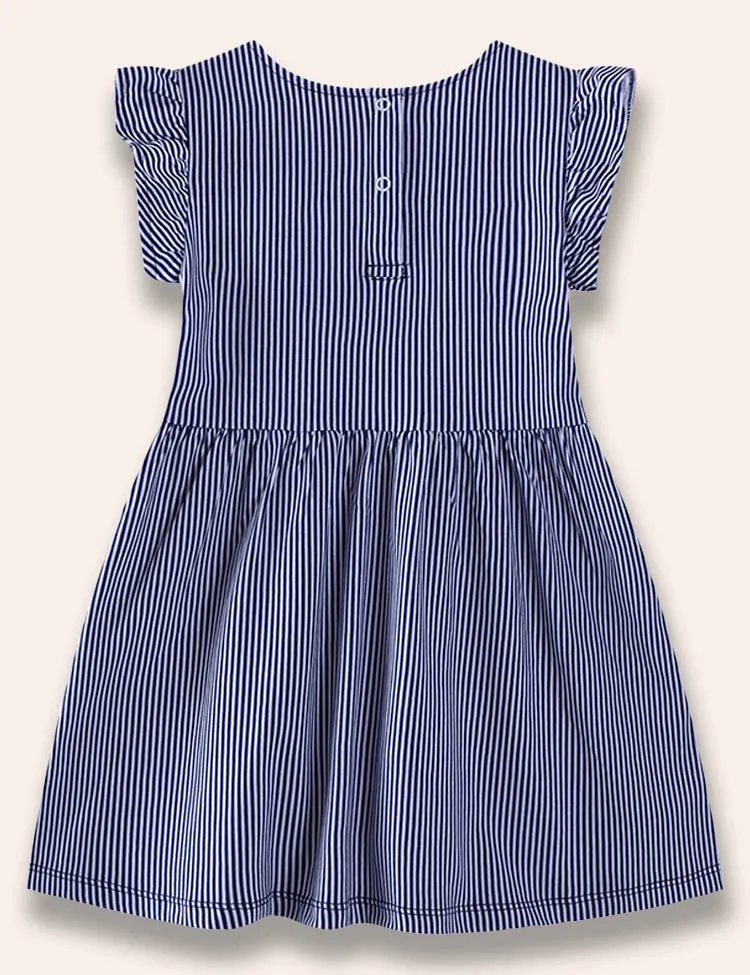 Multi Flower Embroidered Striped Dress - Image 3