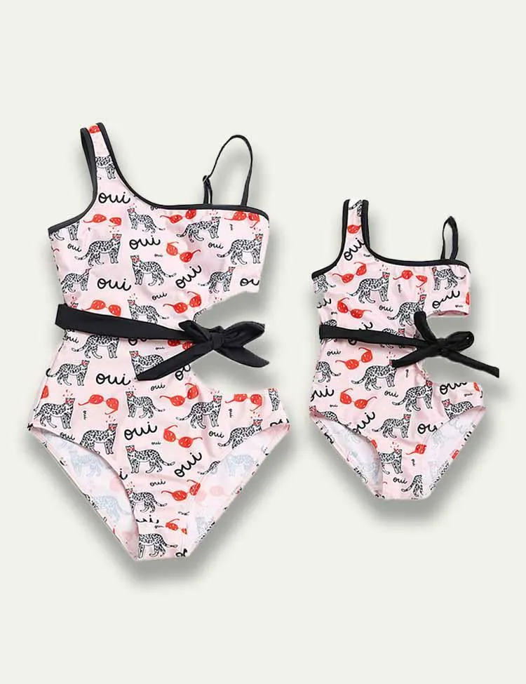 Pink Leopard Printed Family Matching Swim Suit