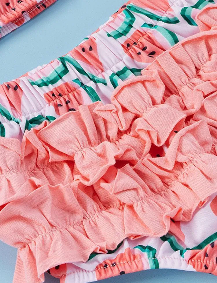 Pink Watermelon Bow Neck Tie Up Swimsuit - Image 2