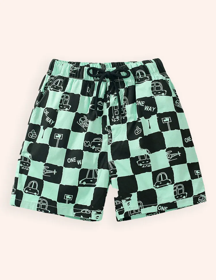 Plaid Printed Cotton Shorts
