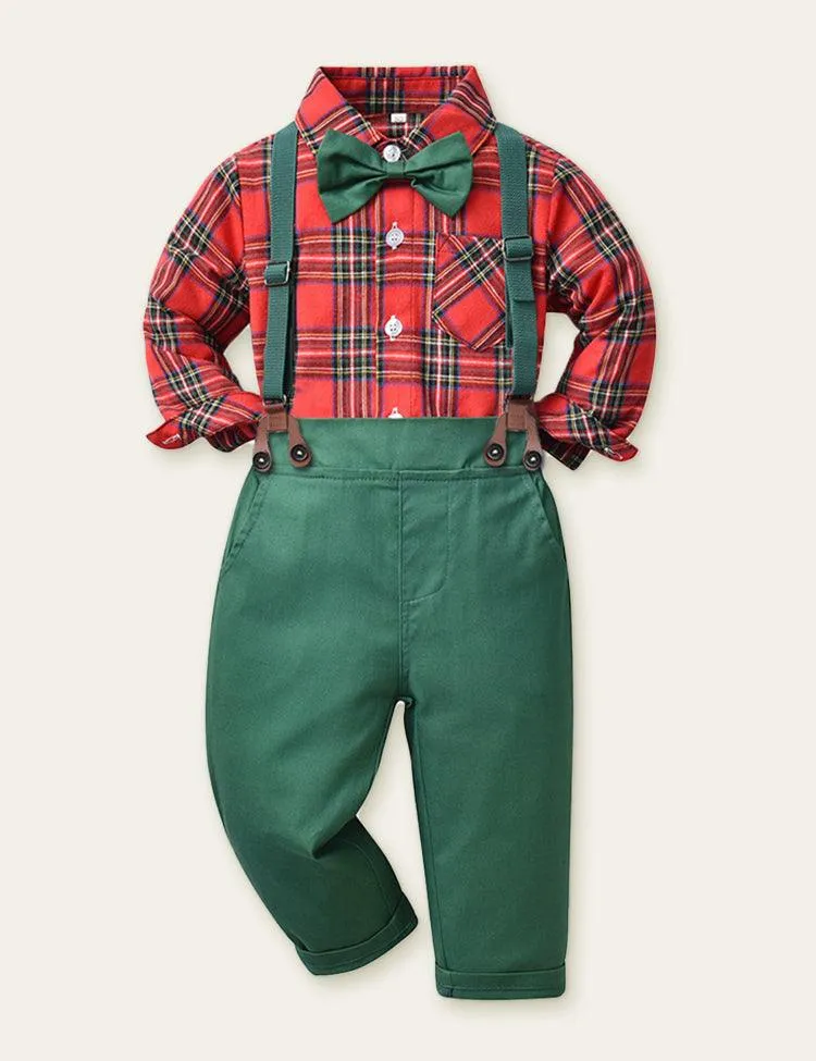 Plaid Shirt Overalls Set - Image 2
